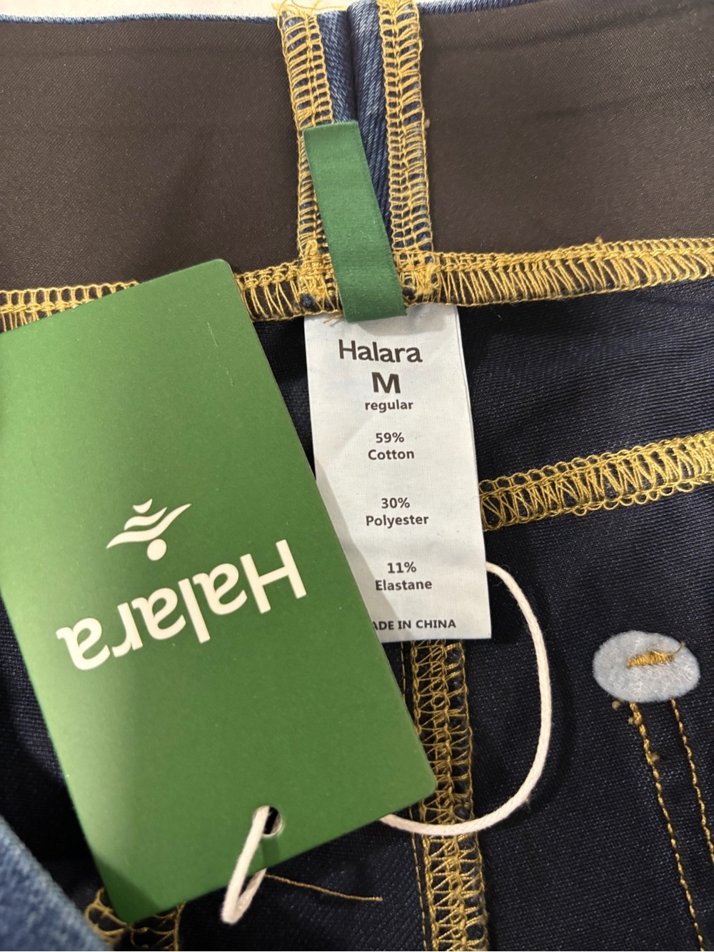 HALARA Navy Jeans with Gold Stitching - Picture 2 of 14